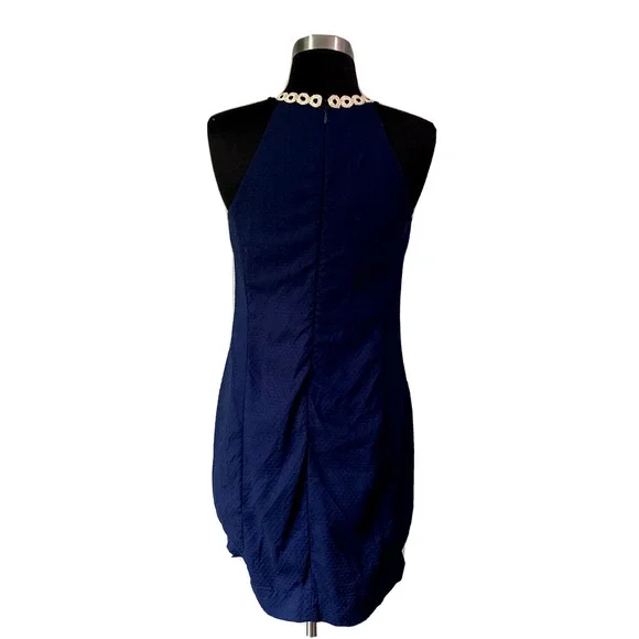 Lilly Pulitzer Sasha Shift Dress Navy and Gold Size 0 Sleeveless Halter Summer - Picture 2 of 8